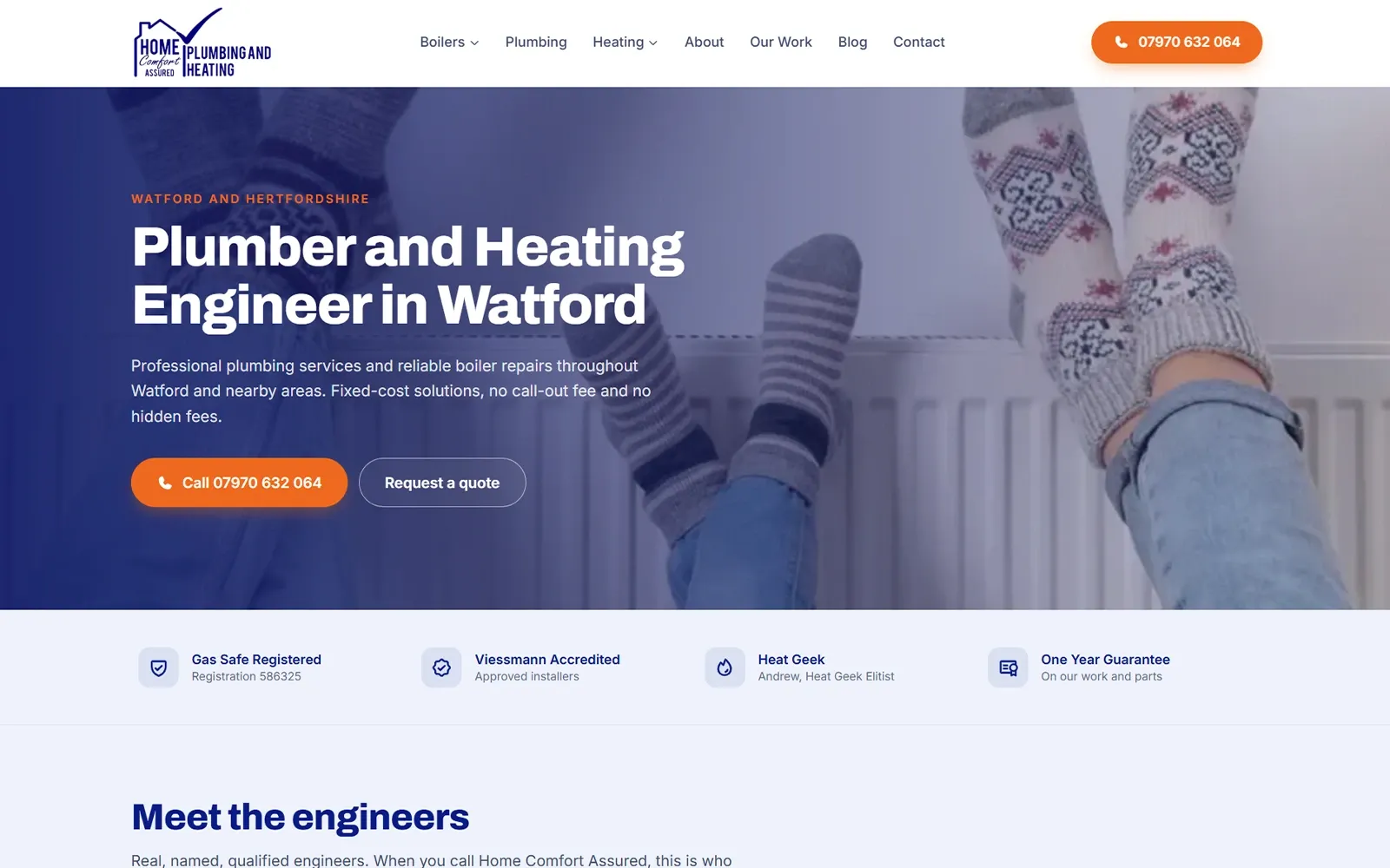 Home Comfort Assured homepage, 24/7 Watford plumbing, boiler repair and central heating services