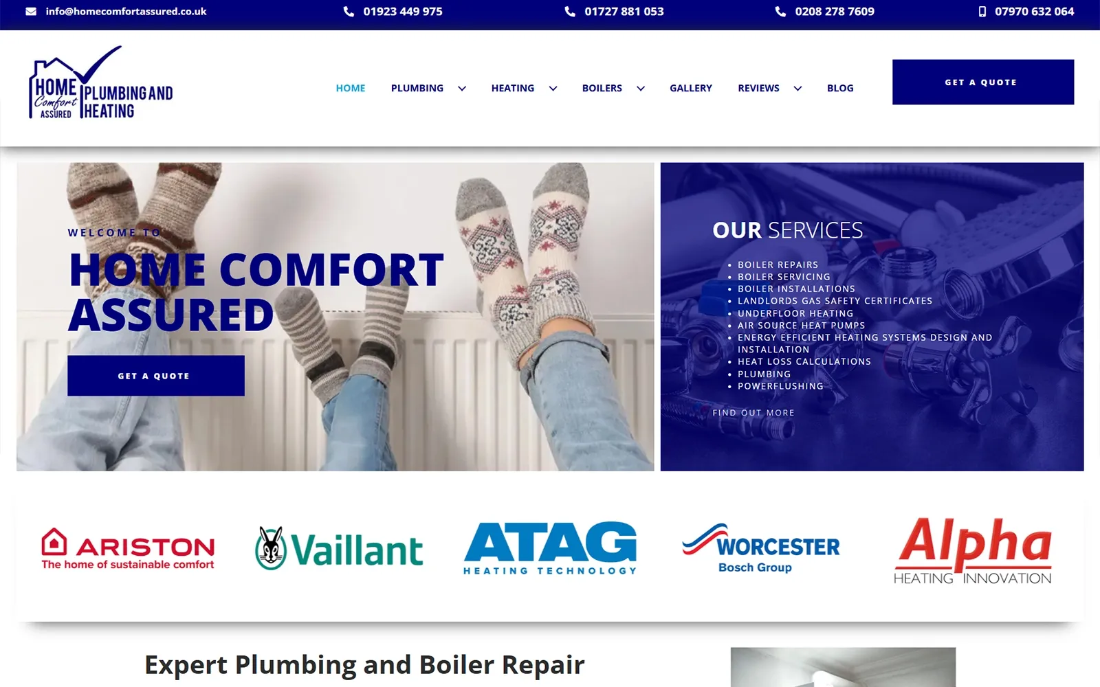 Home Comfort Assured homepage — 24/7 Watford plumbing, boiler repair and central heating services